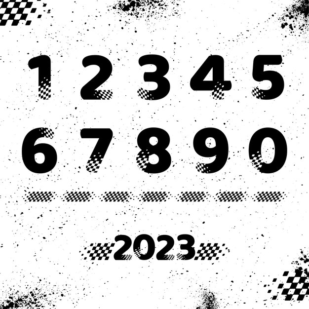 Vector race checkered flag numbers set