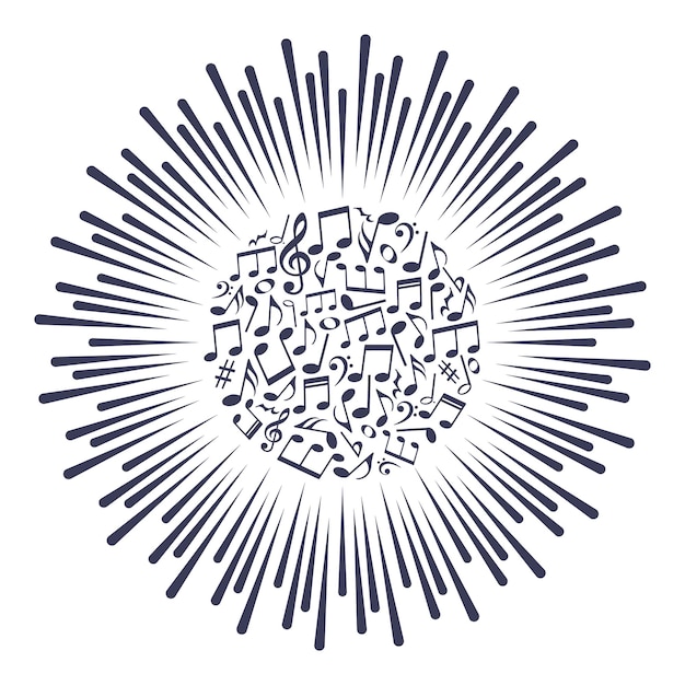 Vector radial sound wave with music notes vector illustration