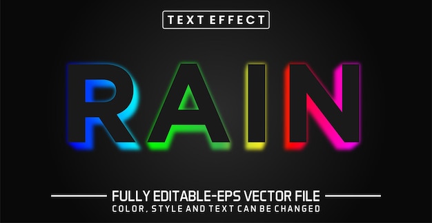 Vector rain modern neon bright text effect full editable text