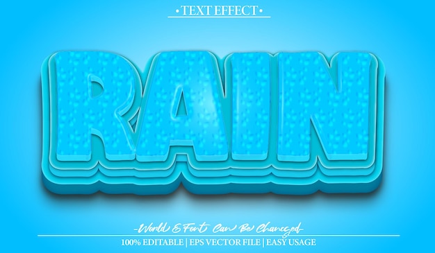Vector rain vector text effect editable alphabet cartoon blue water rainfall