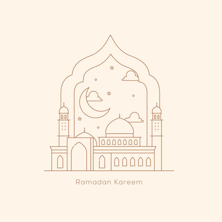 Vector ramadan kareem greeting card with line art doodle hand drawn