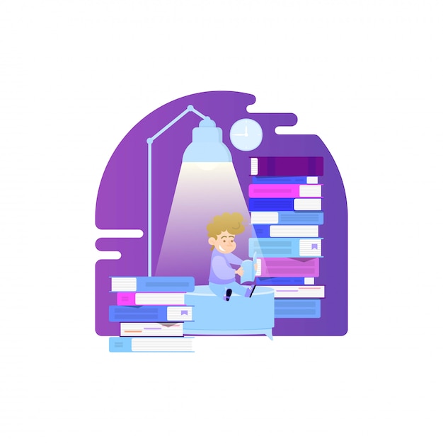 Vector reading books flat style illustration