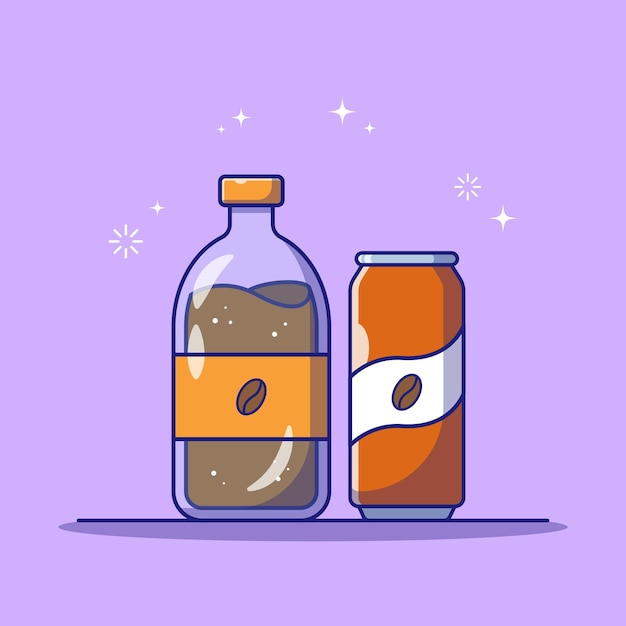 Vector ready to drink coffee in plastic and can bottles flat icon   illustration isolated