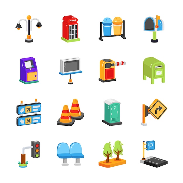 Vector ready to use latest collection of public facility 2d style icons