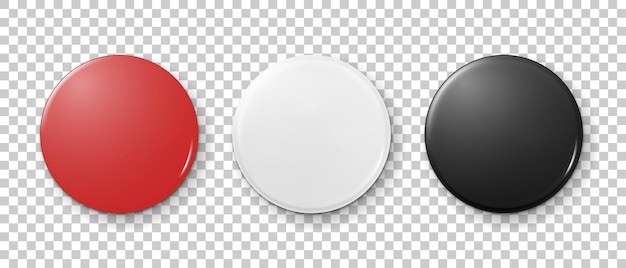 Vector realistic 3d empty graphic red white and black button badge icon set isolated