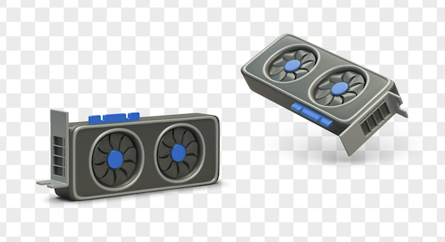 Vector realistic 3d gaming graphics card with coolers for computer detail for system unit