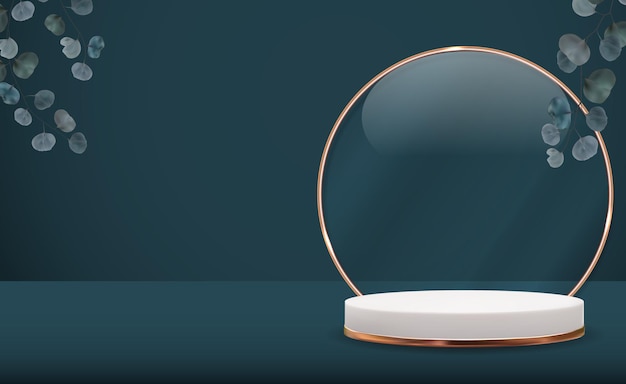 Vector realistic 3d pedestal with eucalyptus leaves