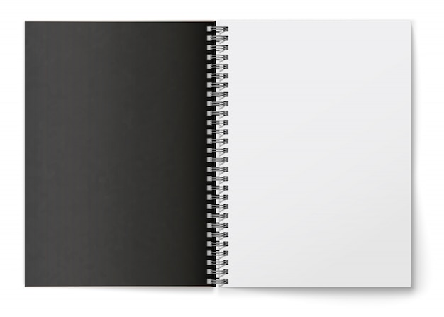 Vector realistic  black blank   horizontal open  realistic spiral notepad .