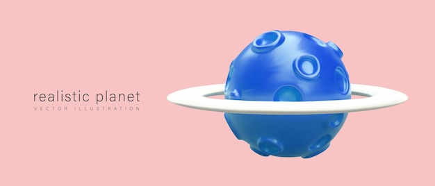 Vector realistic blue planet with big ring space exploration