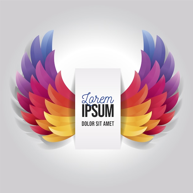Vector realistic colorful gradient wings with label concept
