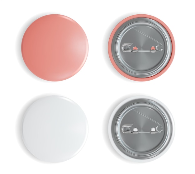 Vector realistic detailed 3d different blank badges pin button set vector