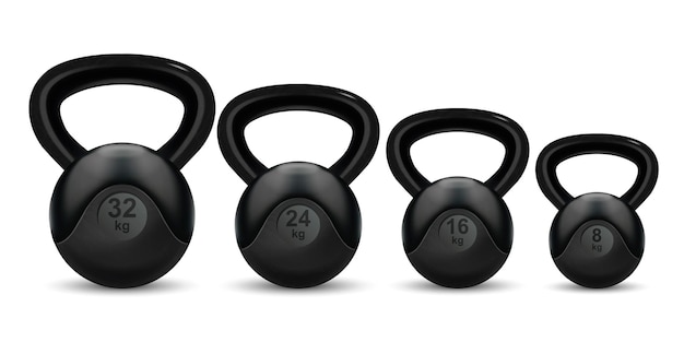 Vector realistic detailed 3d weights kettlebell set vector