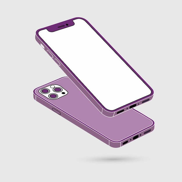 Vector realistic front view smartphone mockup mobile iphone purple frame with blank white display vector