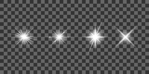 Vector realistic glow shine star collection set of beam effect