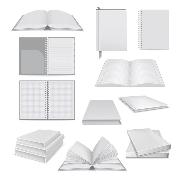Vector realistic illustration of book notepad mockups for web
