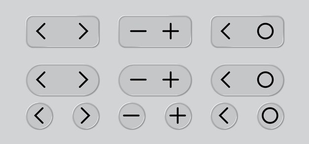 Vector realistic liquid glass glossy element neumorphic ui control buttons and toggle switches set