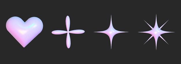 Vector realistic set 3d elements holographic y2k for web design trendy geometric element vector y2k