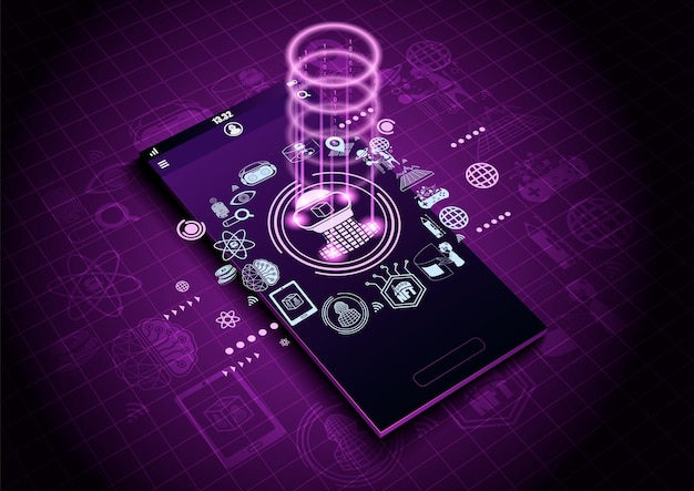 Vector realistic smartphone mock up and metaverse icons on screen