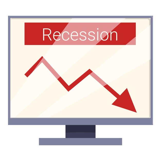 Vector recession graph showing economic downturn on computer screen