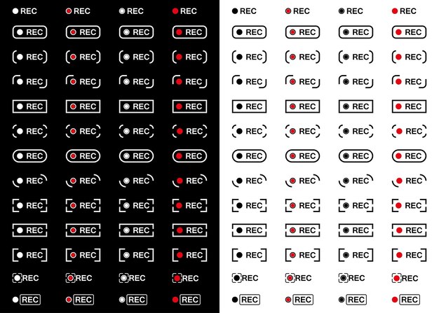 recording icons recording buttons in the viewfinder of a smartphone or camera video screen indicator video application rec ui icon set vector character set vector illustration