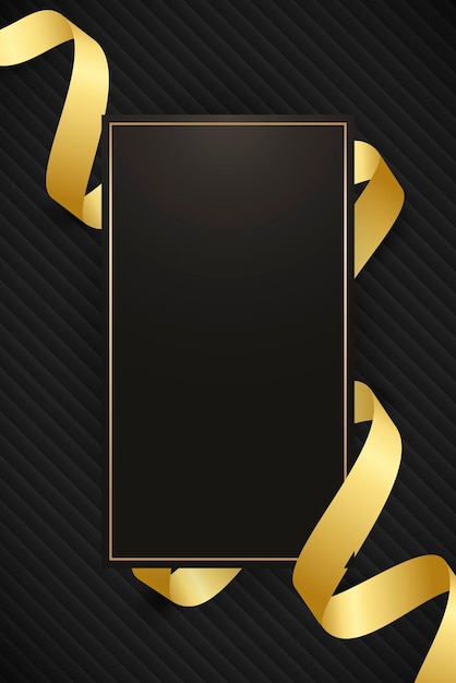 Vector rectangle frame with gold ribbon pattern on black background vector