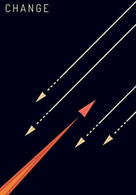 Vector red airplane changing direction and white ones. 