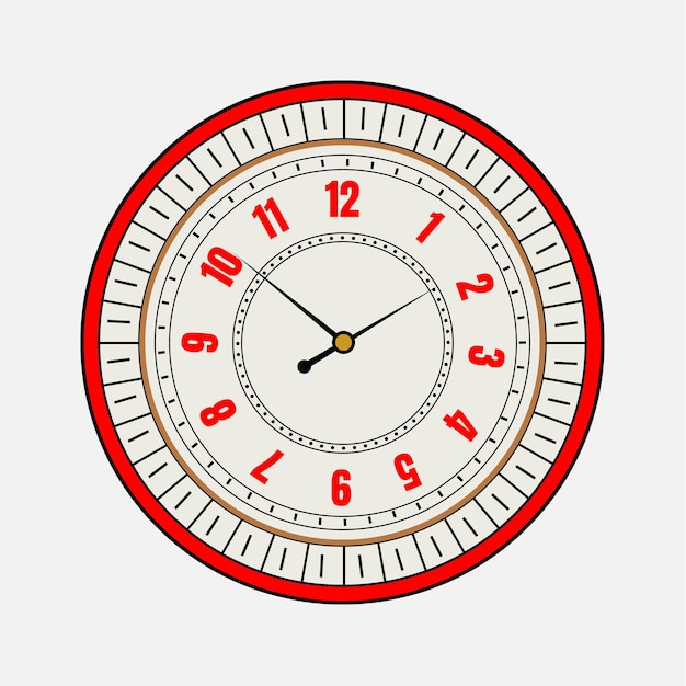 Vector red analog wall clock template