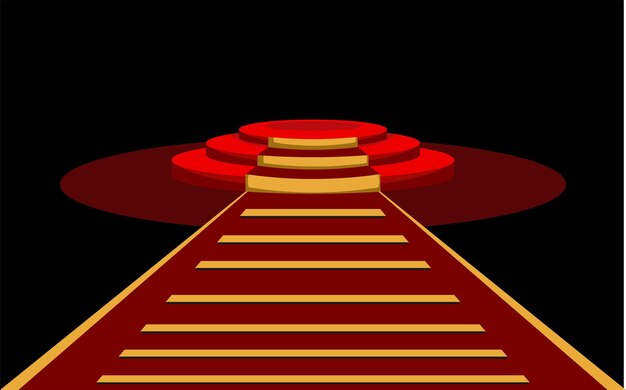 Vector red carpet leading to a stage with steps and a podium