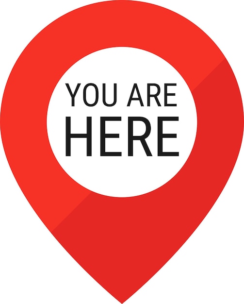 Vector red location point with text you are here location map icon on transparent background location pin for apps ui and web design