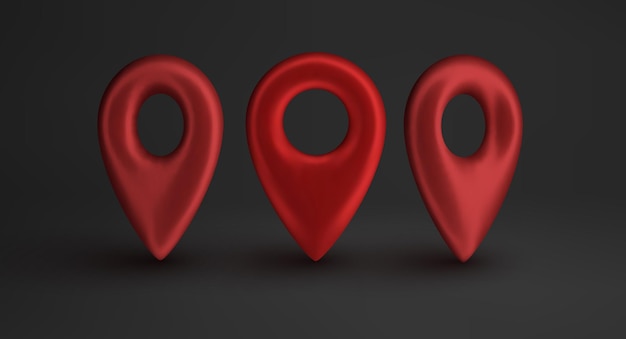 Vector red map pointer isolated on black background find address location icon concept gps 3d pointer