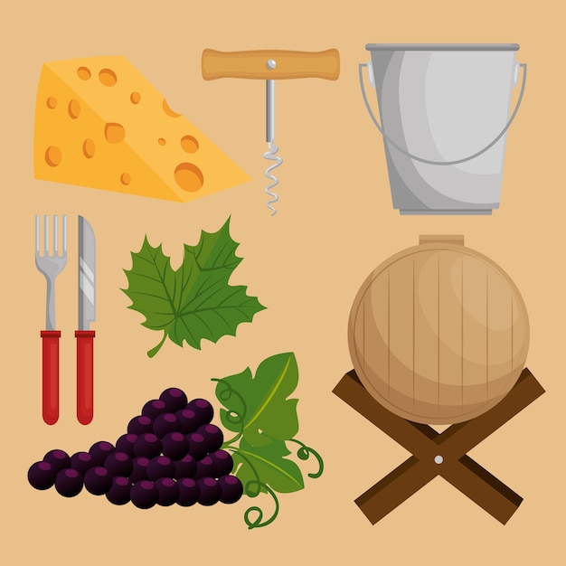 Vector red wine set icons