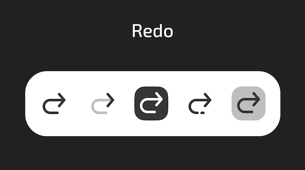 Vector redo icon on a black background in 5 different styles