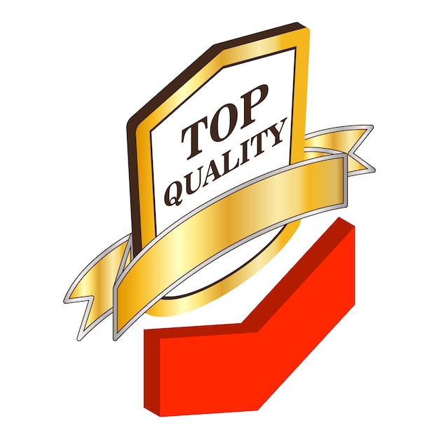 Vector reduced quality icon isometric vector gold top quality sign and red down arrow decrease reduction
