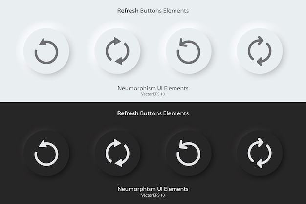 Vector refresh sign a set of black and white round buttons with refresh symbols reload recycle redo and return icon 3d neumorphism design style for apps websites interfaces and mobile apps ui ux