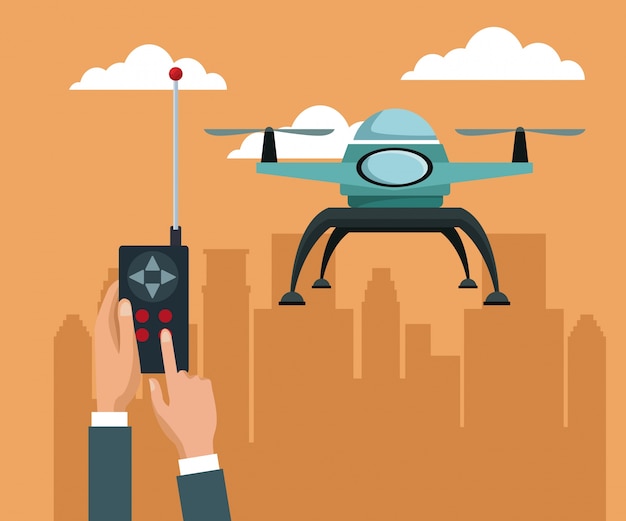 Vector remote control with blue drone with two airscrew flying