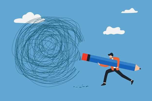 Vector resolving complex problems erasing negative thoughts calm in overcoming problems and fixing problems