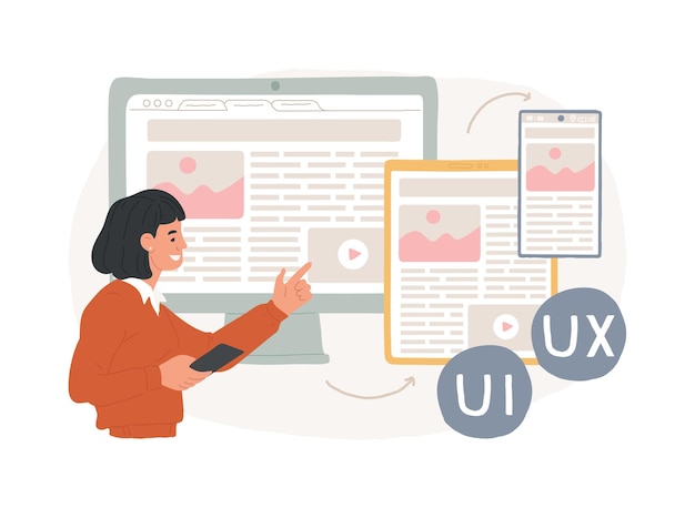 Vector responsive web design isolated concept vector illustration website frontend development all screens ui and ux web page mobile version flexible grid and layout css media query vector concept