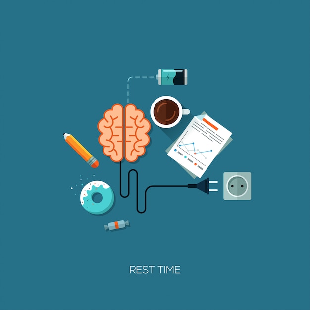 Vector rest time brain have a rest creative flat web concept