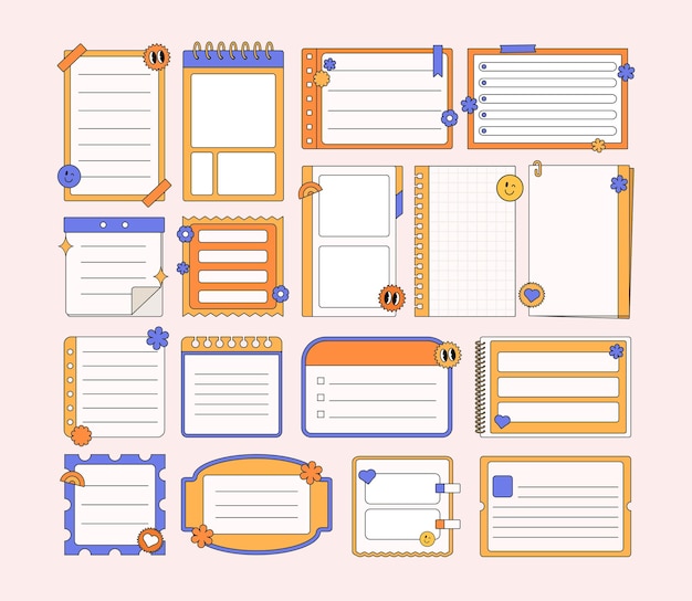 Vector retro blank notes paper collection