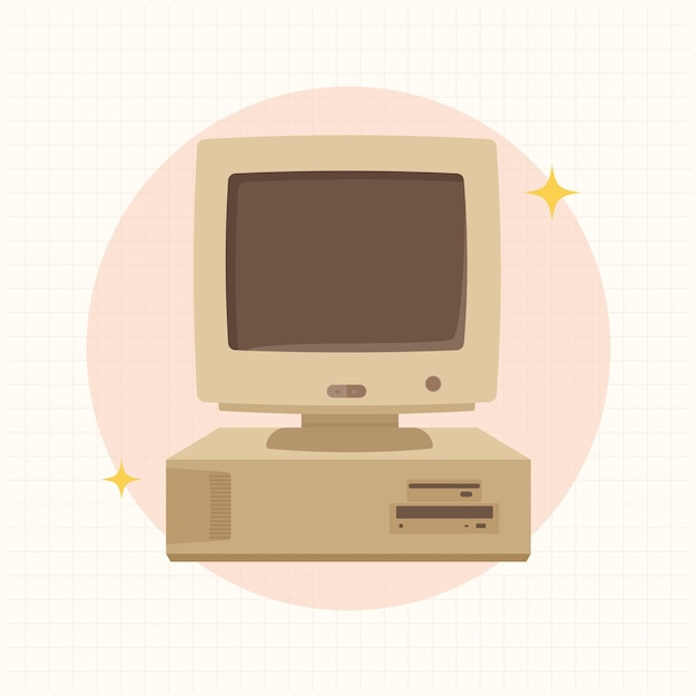 Vector retro computer old classic computer vintage computer flat design style