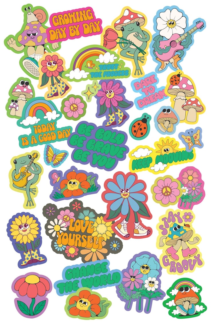 Vector retro groovy whimsical stickers set