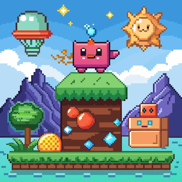 retro pixel game trophy icons and vector elements for adventure arcade level design