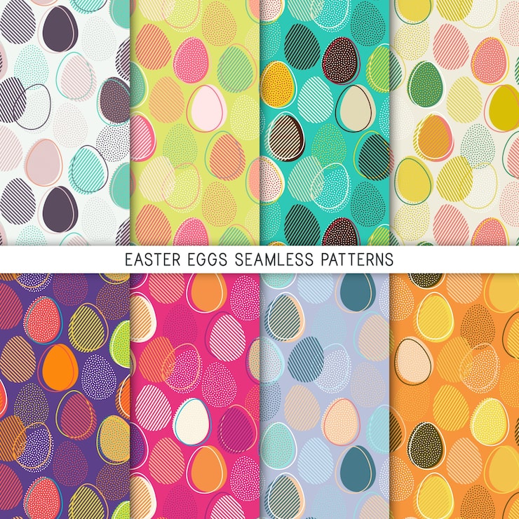 Retro printed Easter eggs seamless patterns