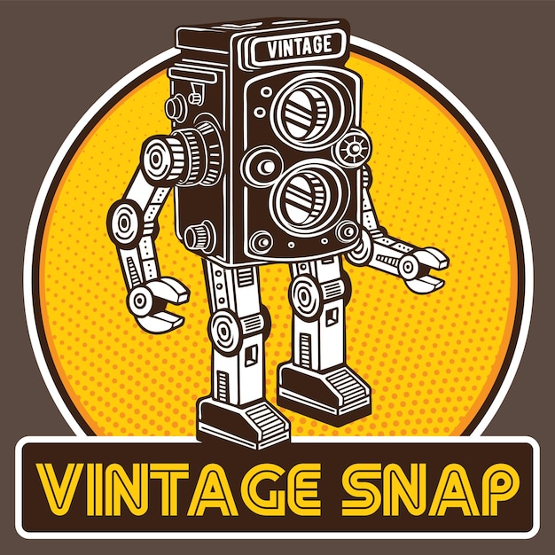 Vector retro robot mascot in vintage camera character design