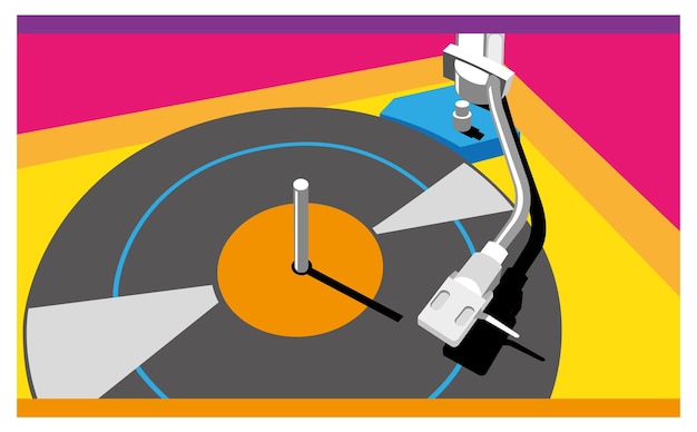 Vector retro turntable with different colors, illustration in vector, disco style
