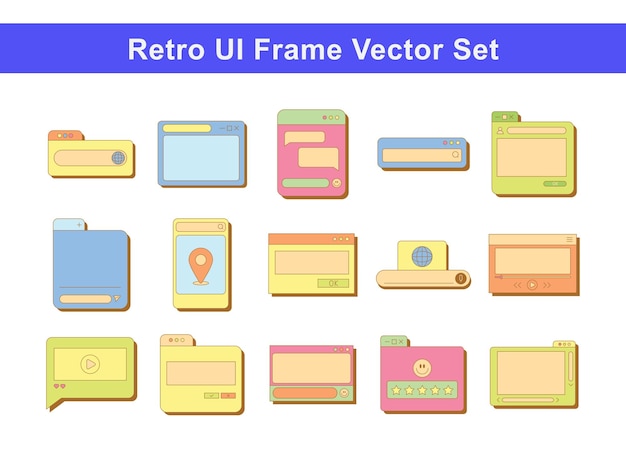 Vector retro user interface frames and windows collection