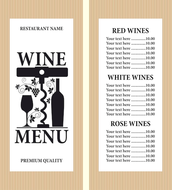 Vector retro wine menu with a price list of different wines
