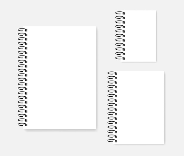 Vector ring bound blank notebook mockup set a4 a5 a6 sizes side spiral white notepads vector mockup