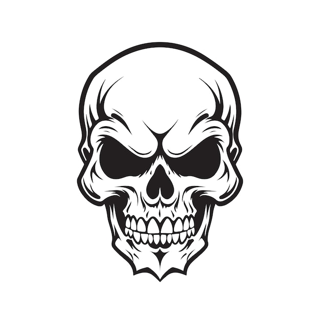 Vector ripper skull logo concept black and white color hand drawn illustration