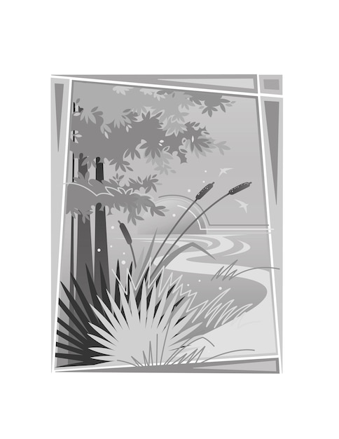 Vector river and reeds isolated on white background vector illustration in flat style